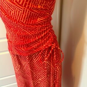 Evan-Picone Red & Orange Bamboo Print Faux Wrap Dress Size 10